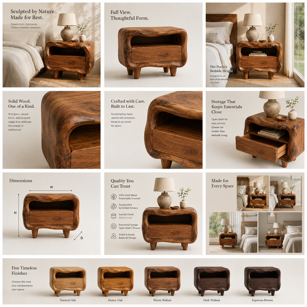 Marin Flow Wood Bedside Table - Design 042 - product image 02