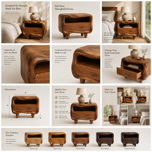 Marin Flow Wood Bedside Table - Design 042 - product image 02