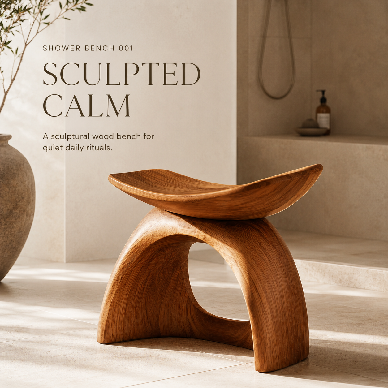 Alden Solid Wood Shower Bench - Design 001 - product image 02