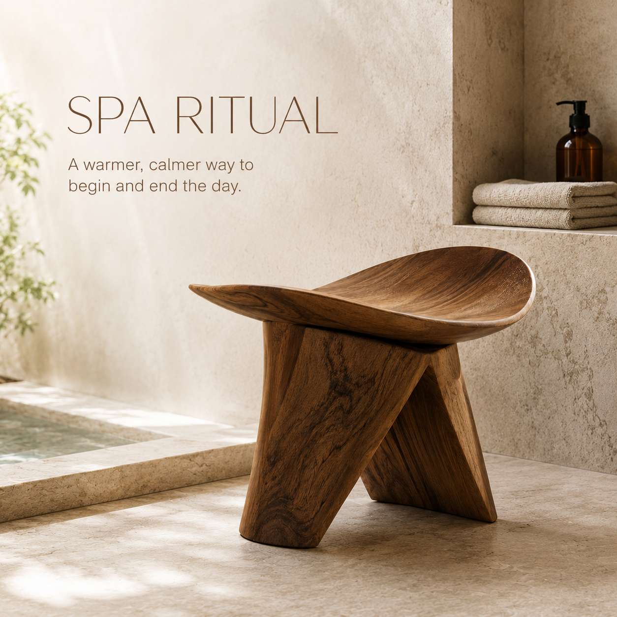 Liora Warm Wood Spa Bench - Design 004 - main view