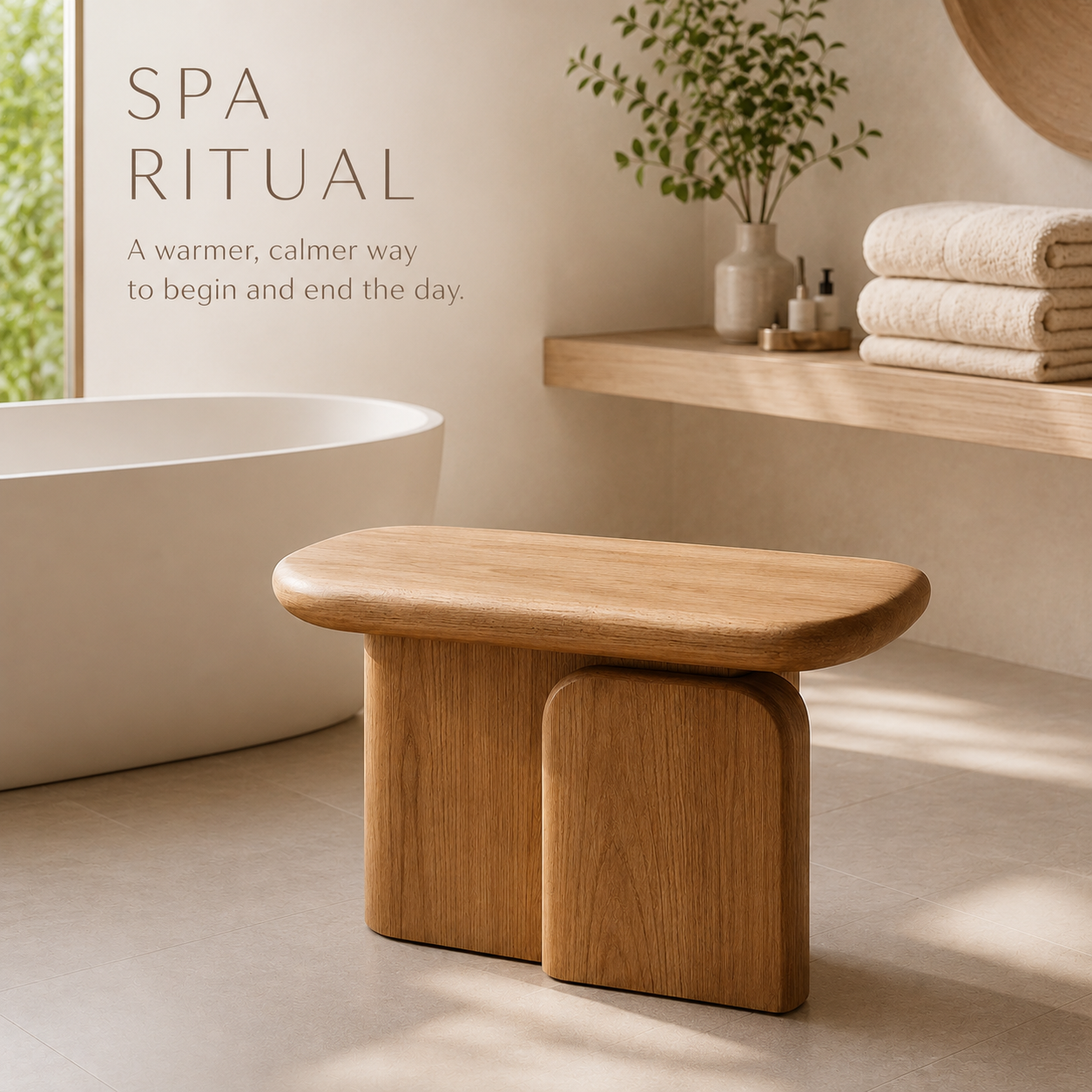 Alden Solid Wood Shower Bench - Design 031 - main view