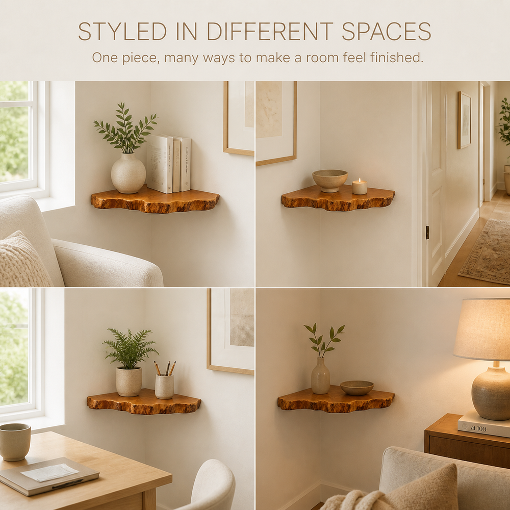 Organic Live Edge Corner Wall Shelf - product image 10