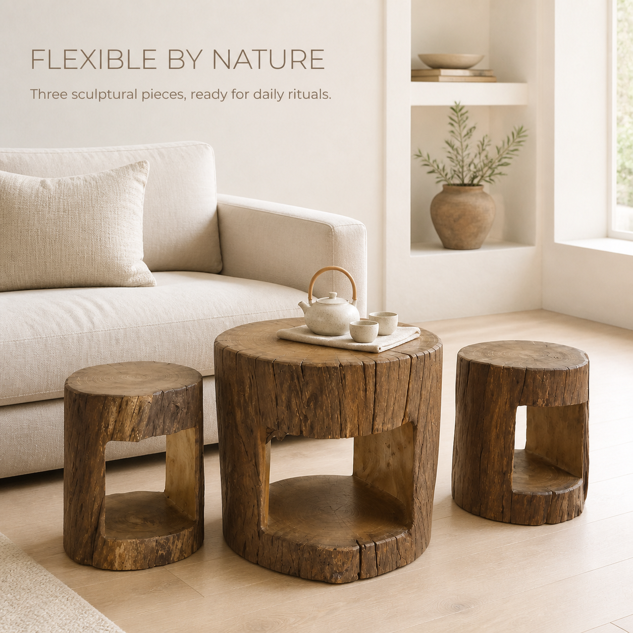 Soren Solid Wood Stump Nesting Table Set - main view