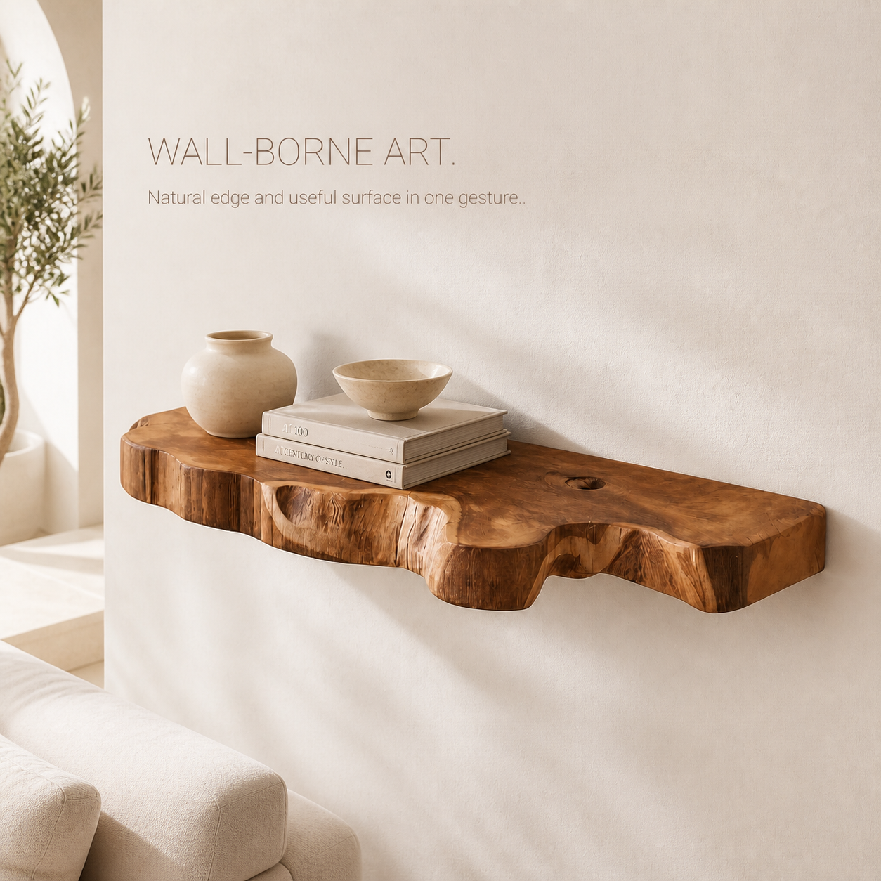 Marin Wavy Live Edge Floating Wall Shelf - main view