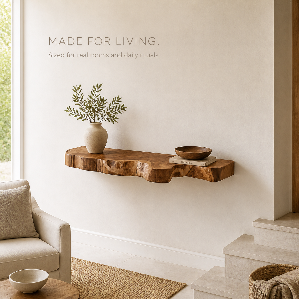 Marin Wavy Live Edge Floating Wall Shelf - product image 08