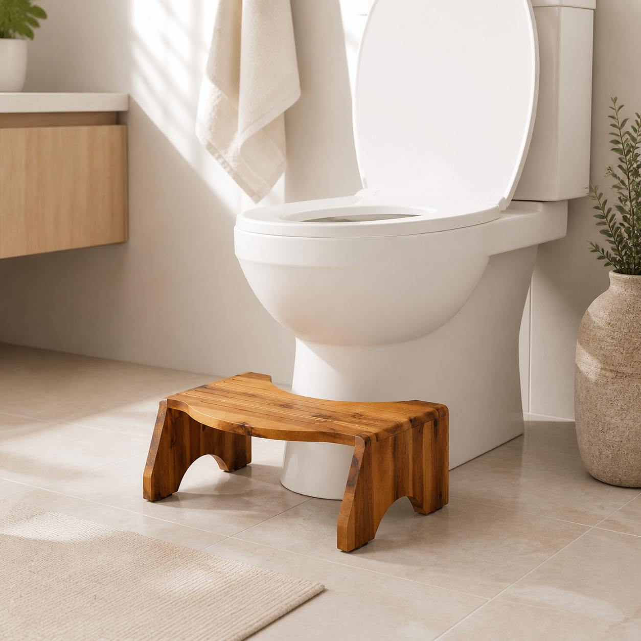 Foldable Solid Wood Bathroom Foot Stool - main view