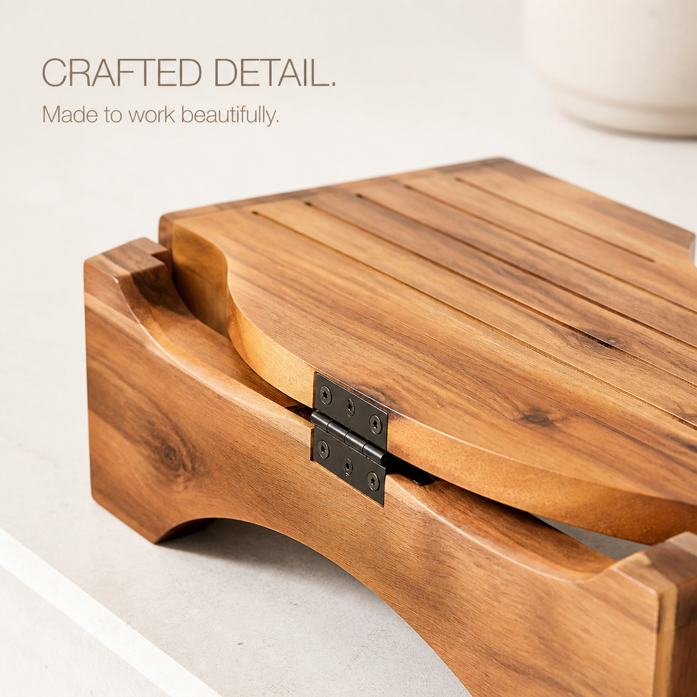 Foldable Solid Wood Bathroom Foot Stool - product image 07