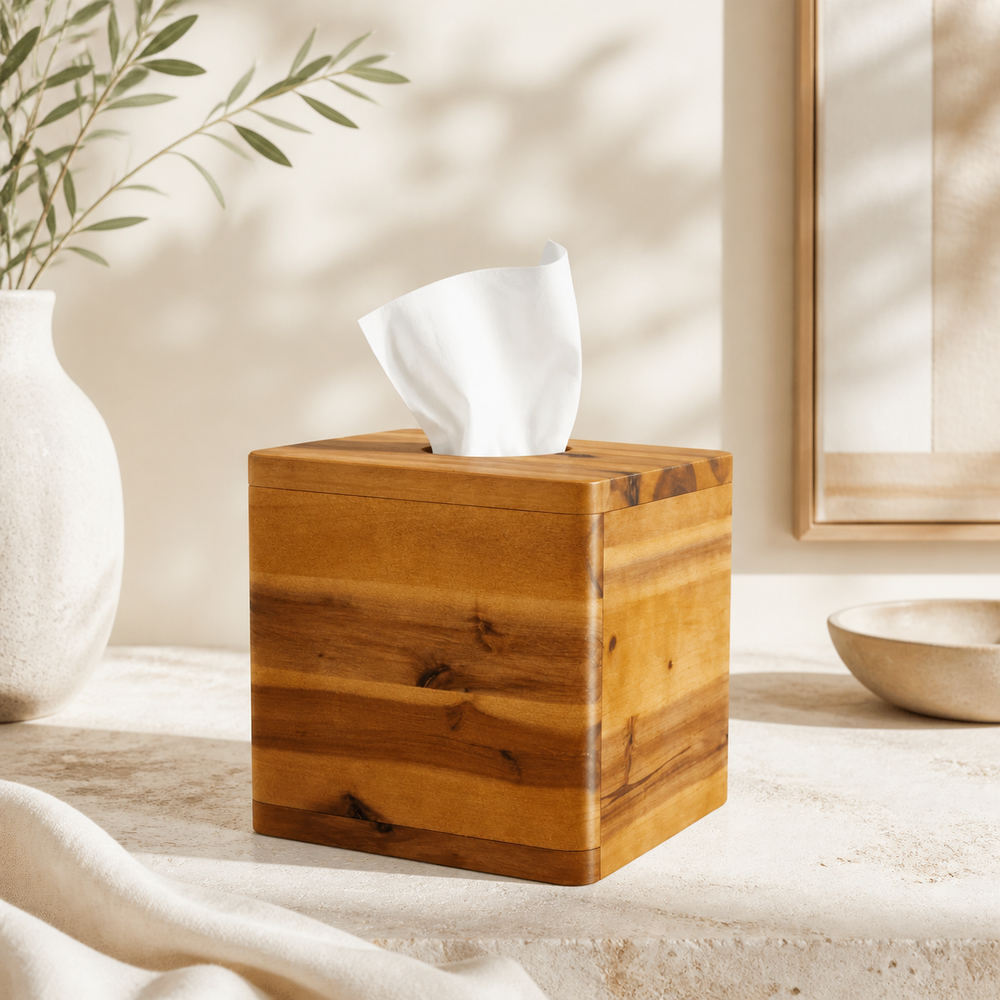Square Natural Wood Tissue Box Cover - product image 02