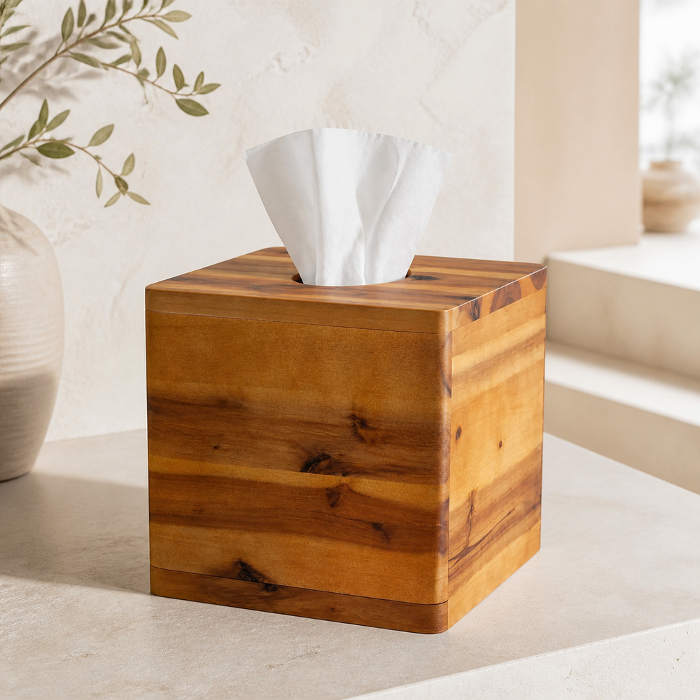 Square Natural Wood Tissue Box Cover - product image 03