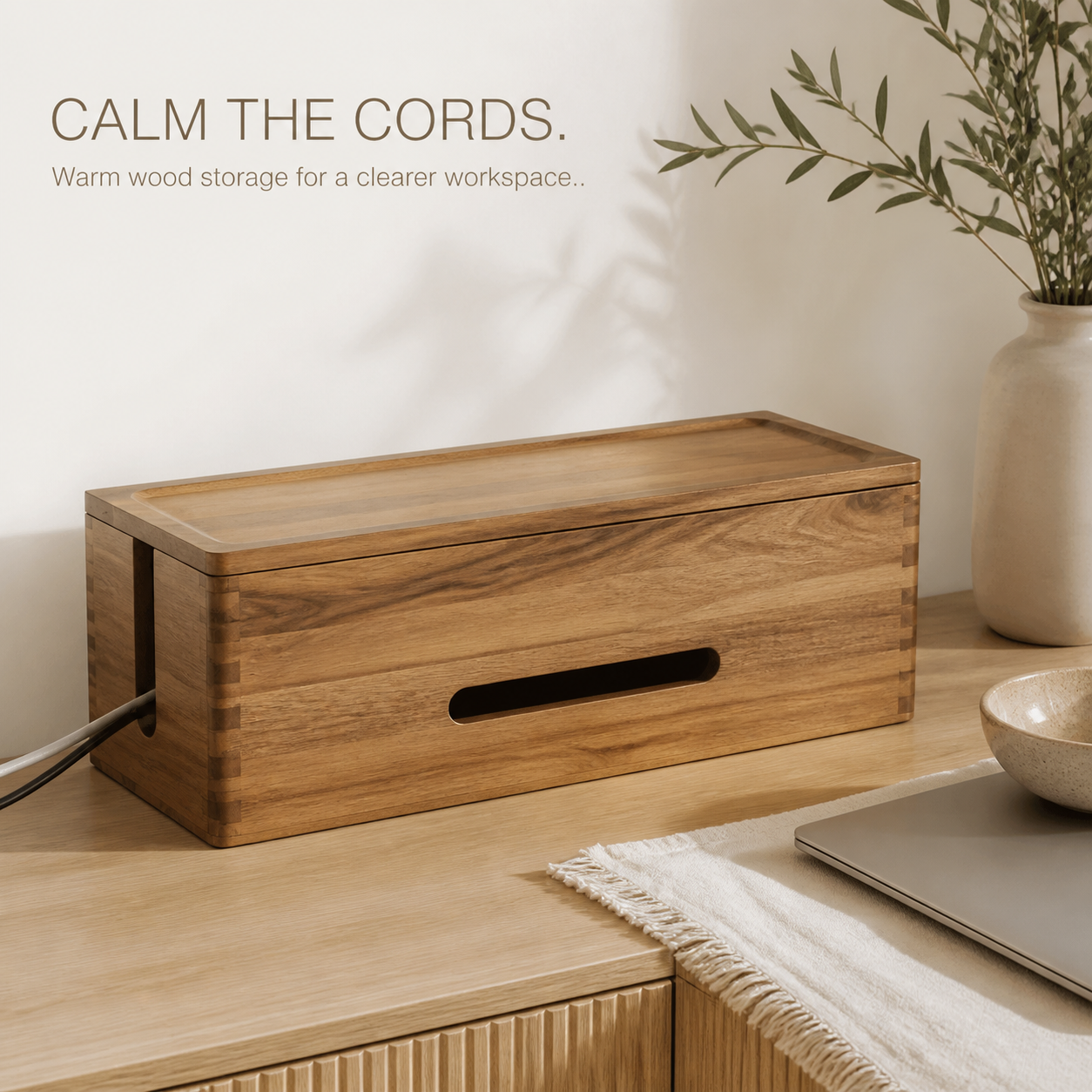 Natural Wood Cable Management Box - main view