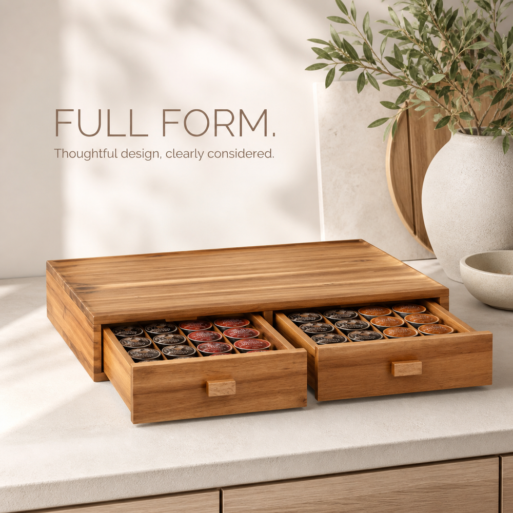 Natural Wood Coffee Pod Machine Riser with Drawers - product image 02