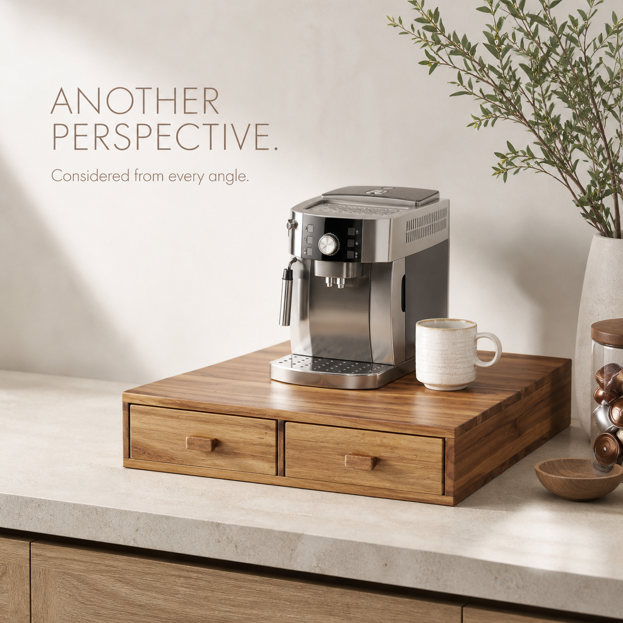 Natural Wood Coffee Pod Machine Riser with Drawers - product image 03