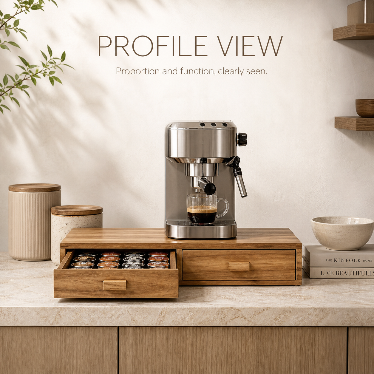 Natural Wood Coffee Pod Machine Riser with Drawers - product image 04