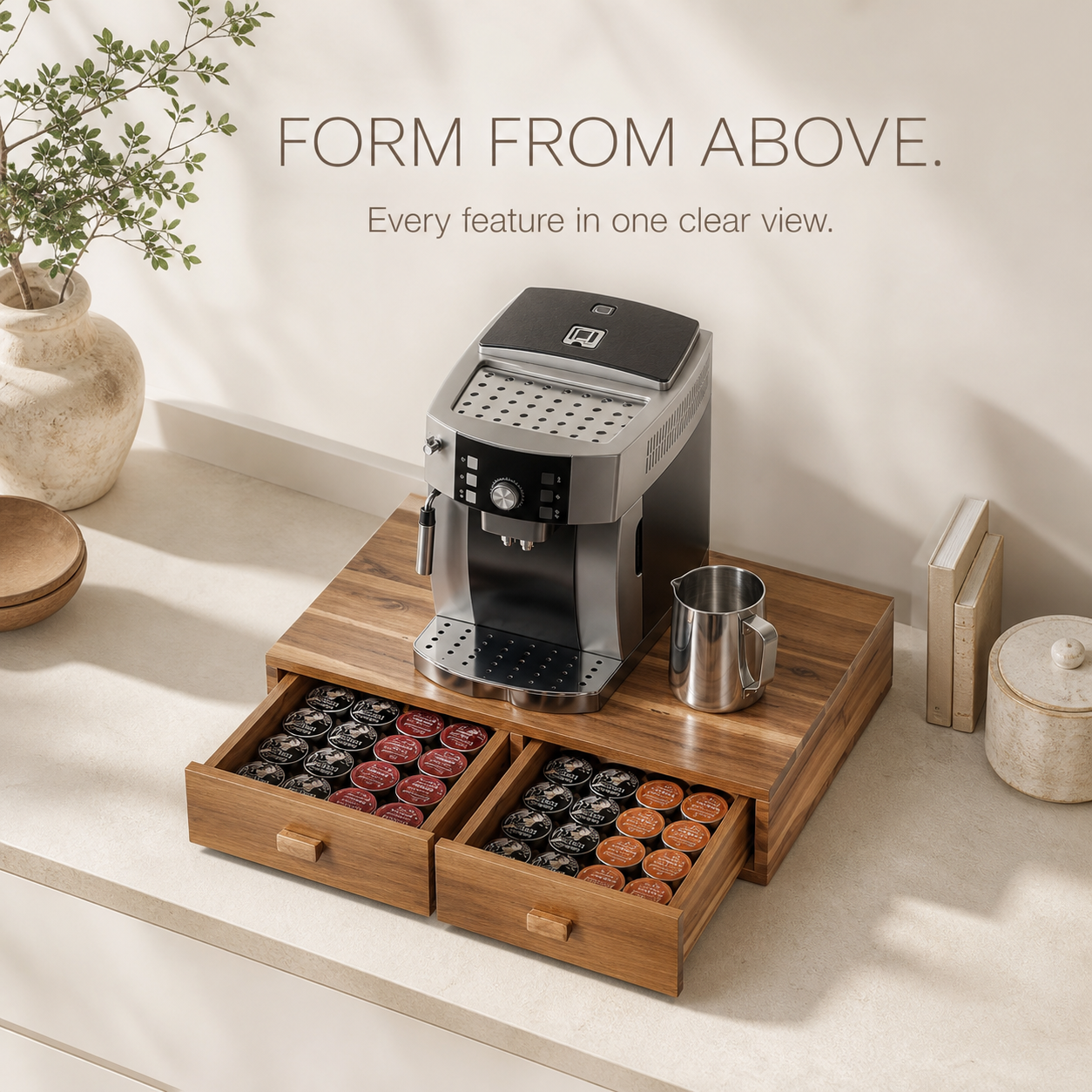 Natural Wood Coffee Pod Machine Riser with Drawers - product image 05