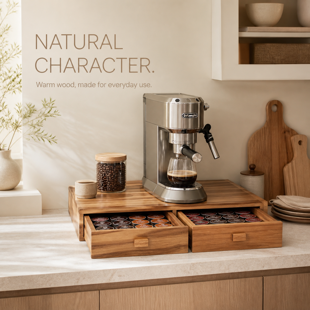 Natural Wood Coffee Pod Machine Riser with Drawers - product image 06
