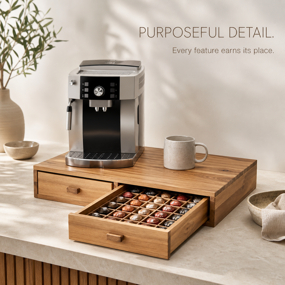 Natural Wood Coffee Pod Machine Riser with Drawers - product image 07