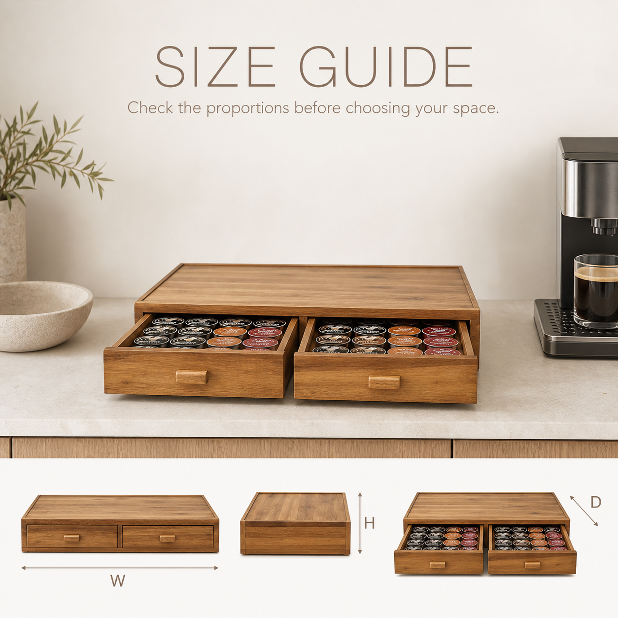 Natural Wood Coffee Pod Machine Riser with Drawers - product image 09