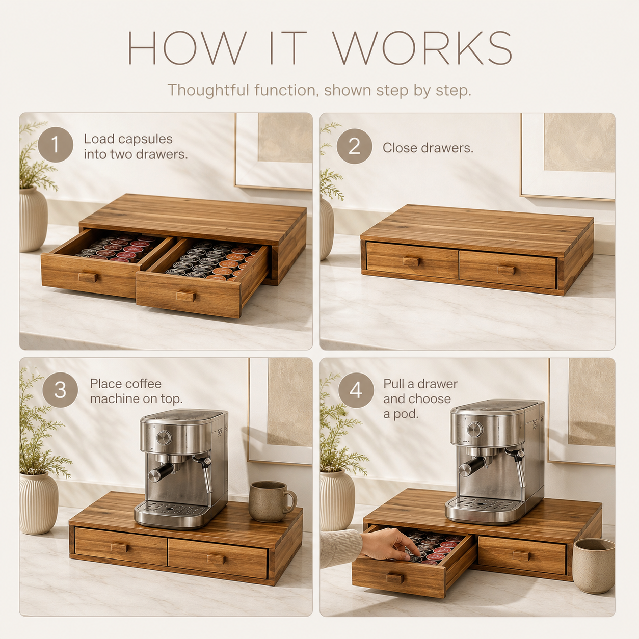 Natural Wood Coffee Pod Machine Riser with Drawers - product image 10