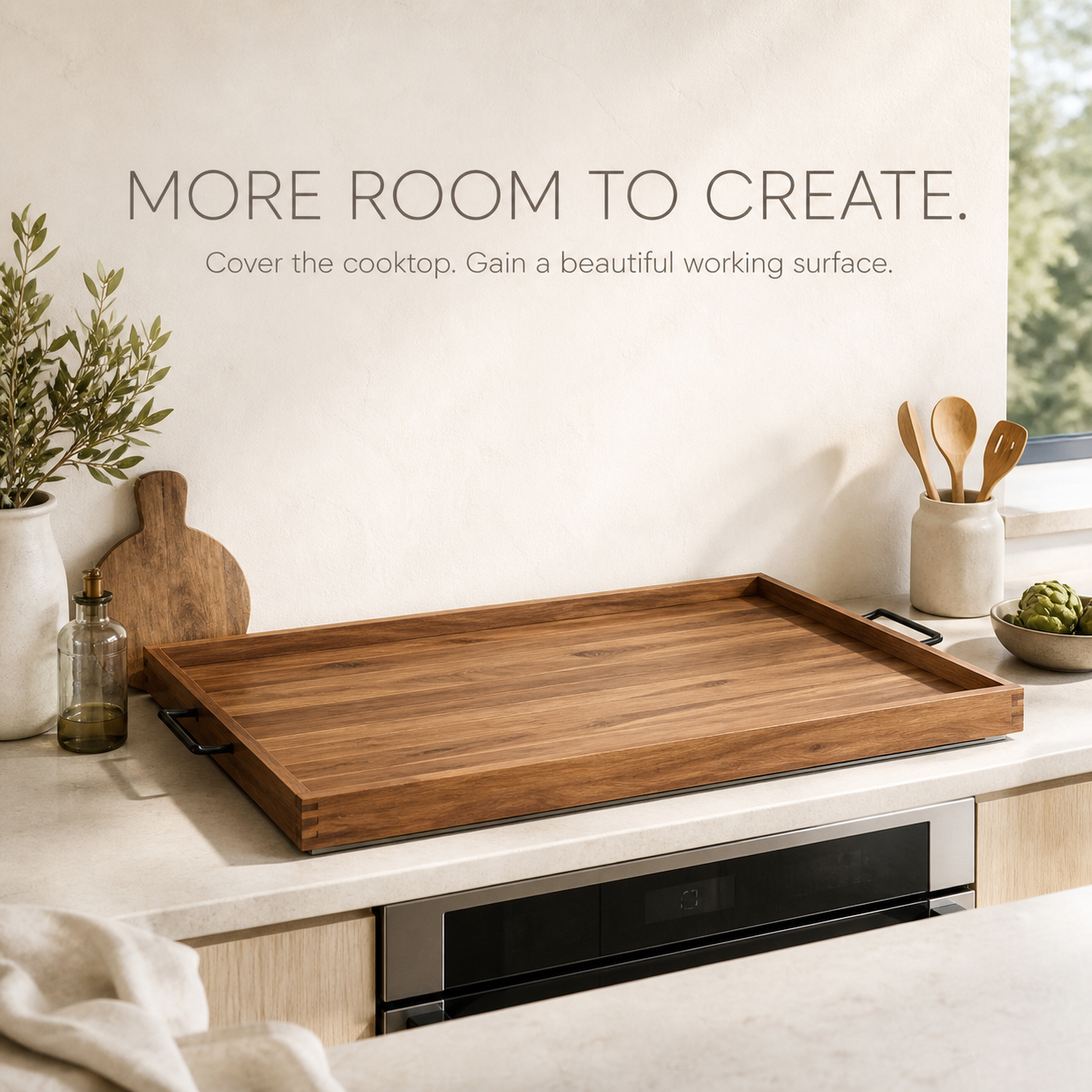 Natural Wood Stovetop Cover and Serving Tray - main view