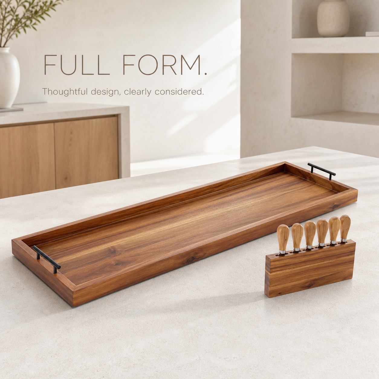 Extra-Long Natural Wood Serving Board with Knife Block - product image 02
