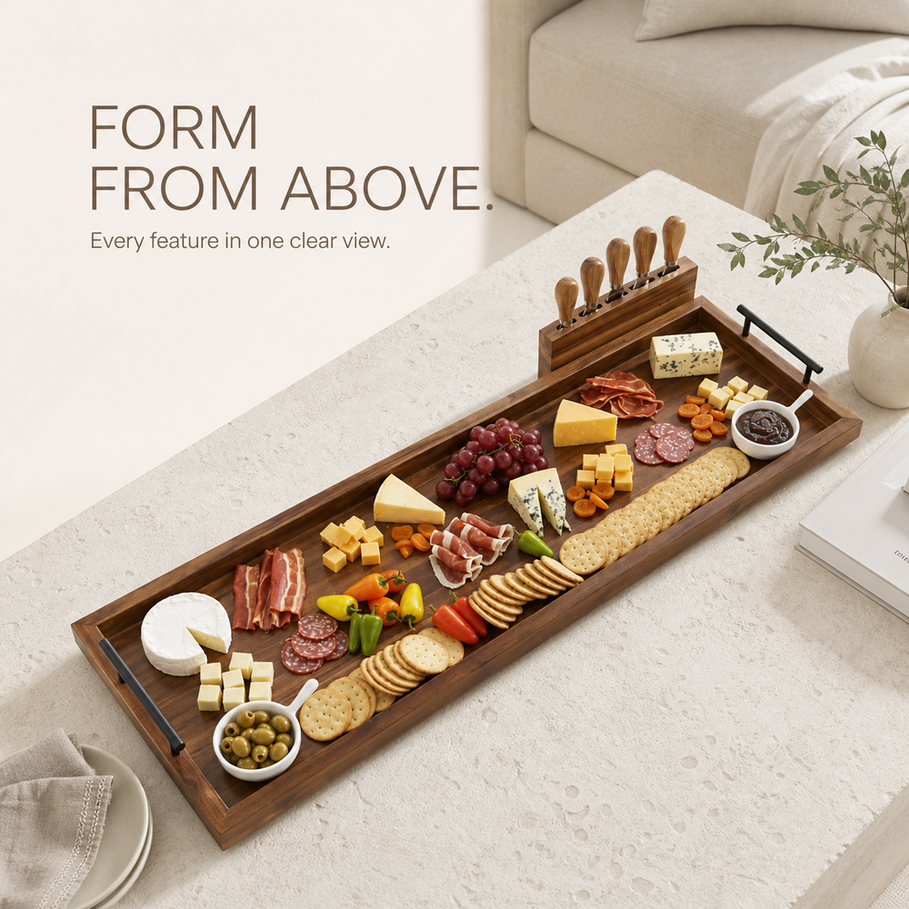 Extra-Long Natural Wood Serving Board with Knife Block - product image 05