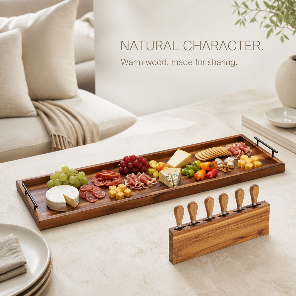 Extra-Long Natural Wood Serving Board with Knife Block - product image 06