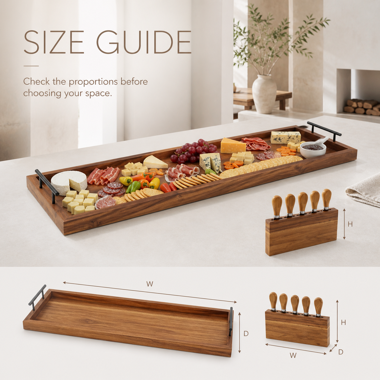 Extra-Long Natural Wood Serving Board with Knife Block - product image 09