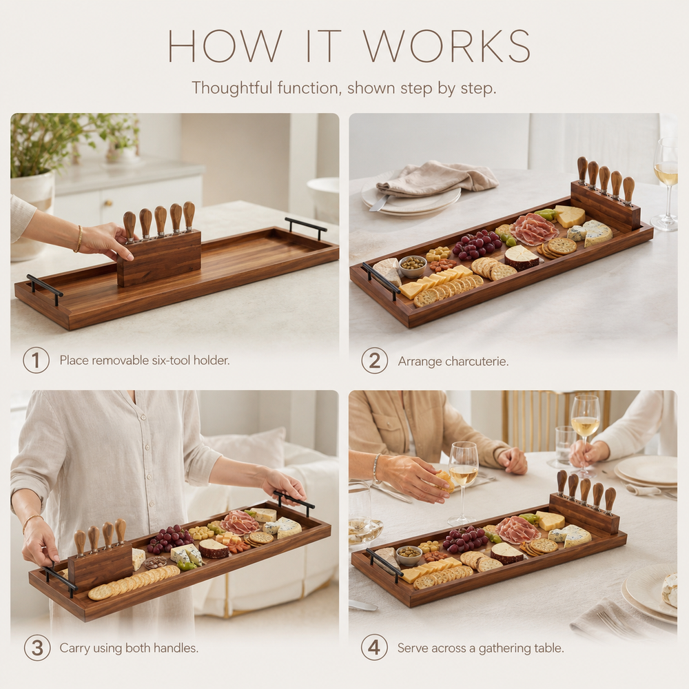 Extra-Long Natural Wood Serving Board with Knife Block - product image 10