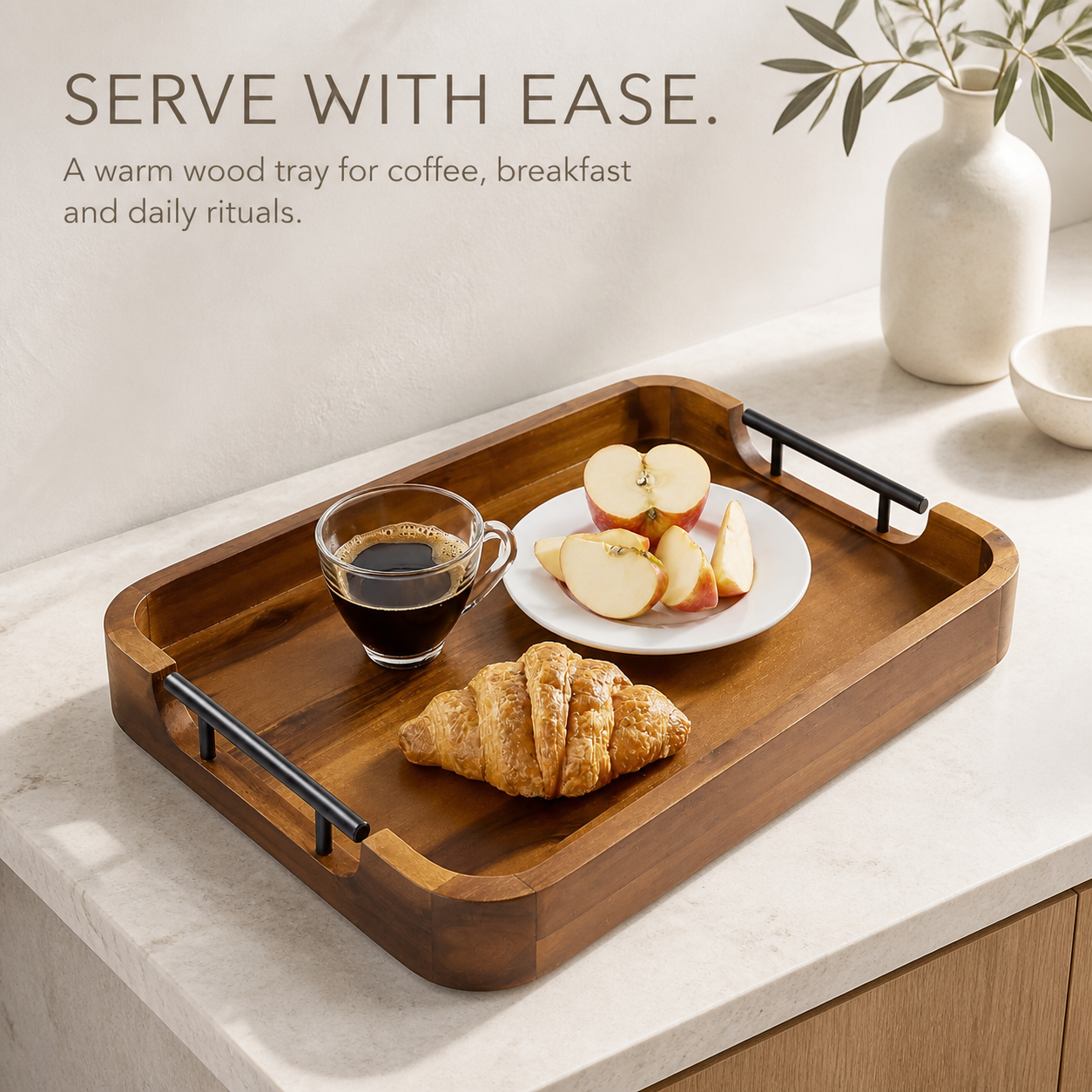 Handled Natural Wood Serving Tray - main view