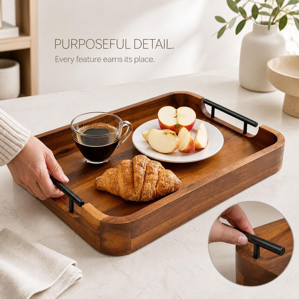 Handled Natural Wood Serving Tray - product image 07