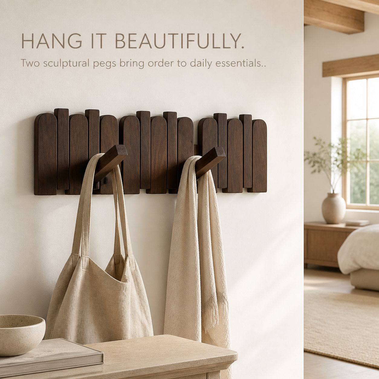 Piano-Key Wall Accessory Rack with Folding Hooks - main view