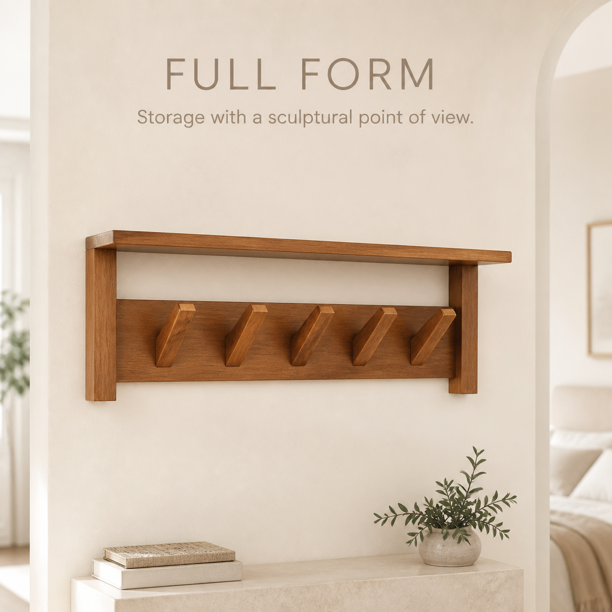 Entryway Wall Shelf with Piano-Key Hooks - product image 02