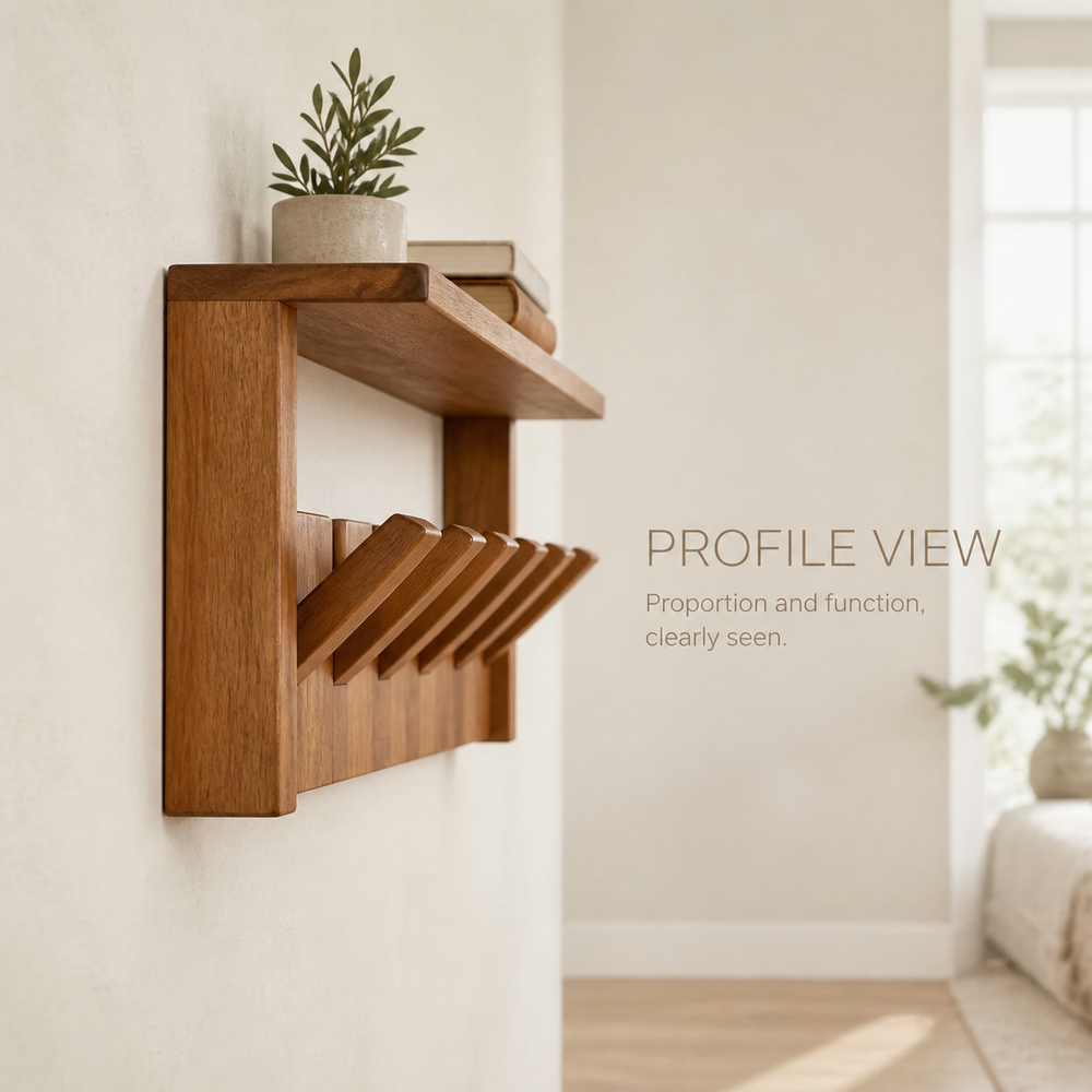 Entryway Wall Shelf with Piano-Key Hooks - product image 04