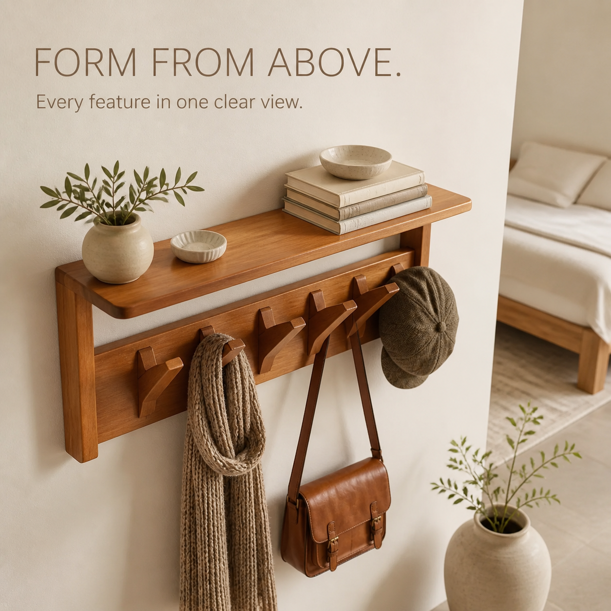 Entryway Wall Shelf with Piano-Key Hooks - product image 05