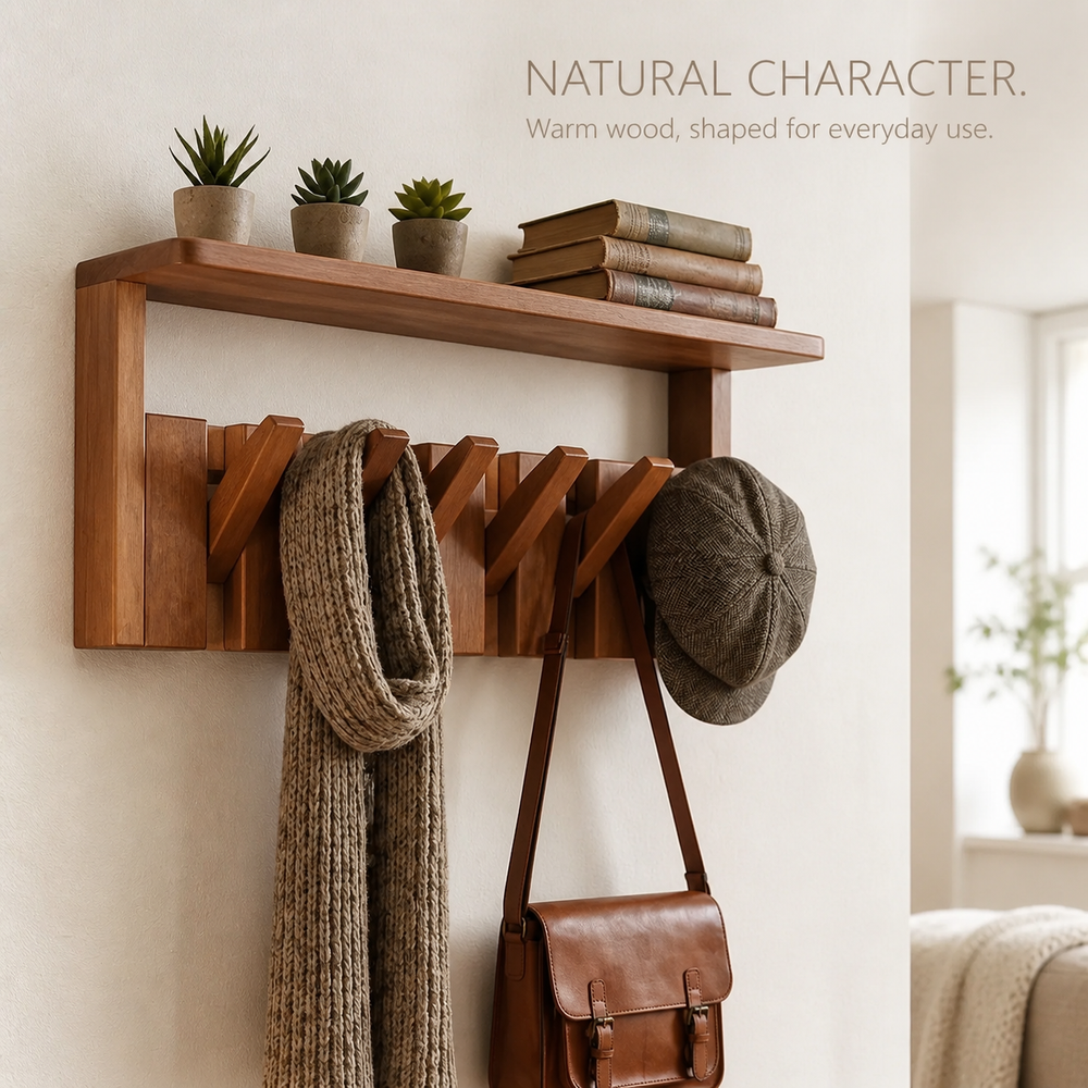 Entryway Wall Shelf with Piano-Key Hooks - product image 06