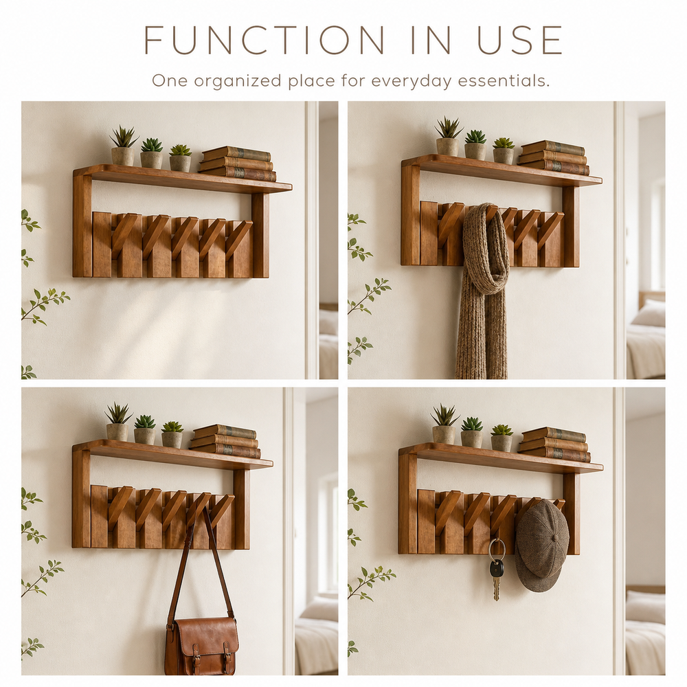 Entryway Wall Shelf with Piano-Key Hooks - product image 10