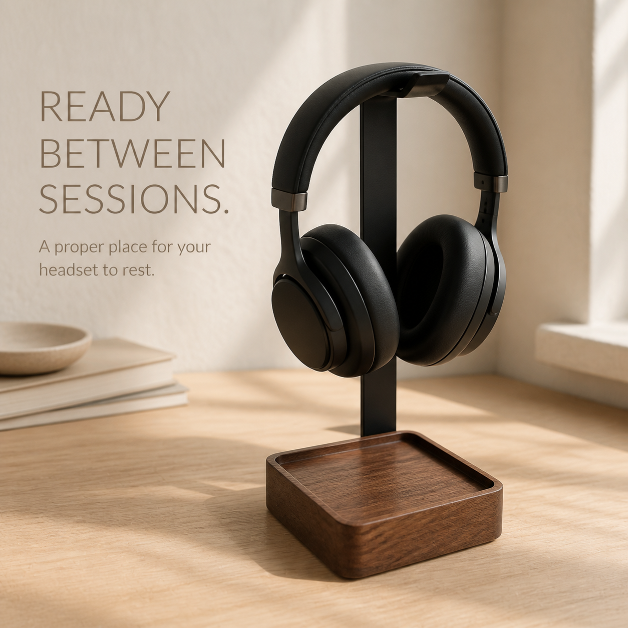 Walnut and Steel Headphone Stand with Valet Tray - product image 03