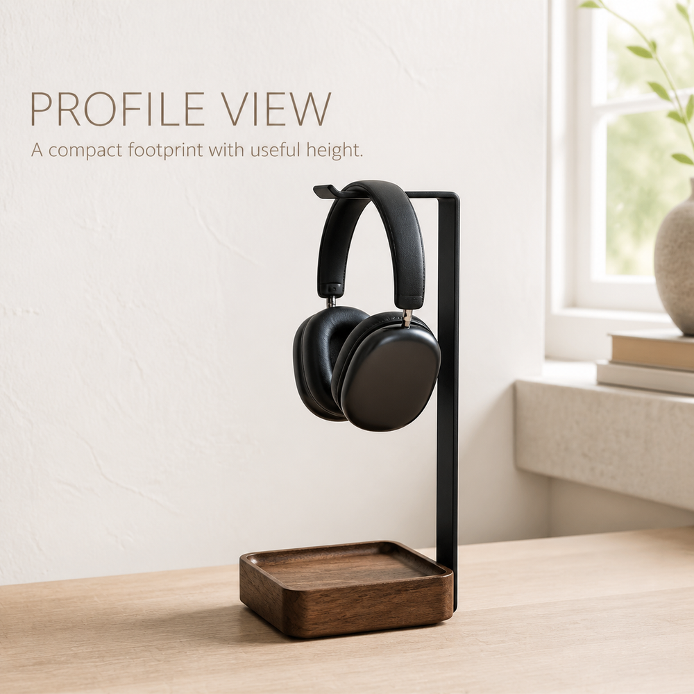 Walnut and Steel Headphone Stand with Valet Tray - product image 04