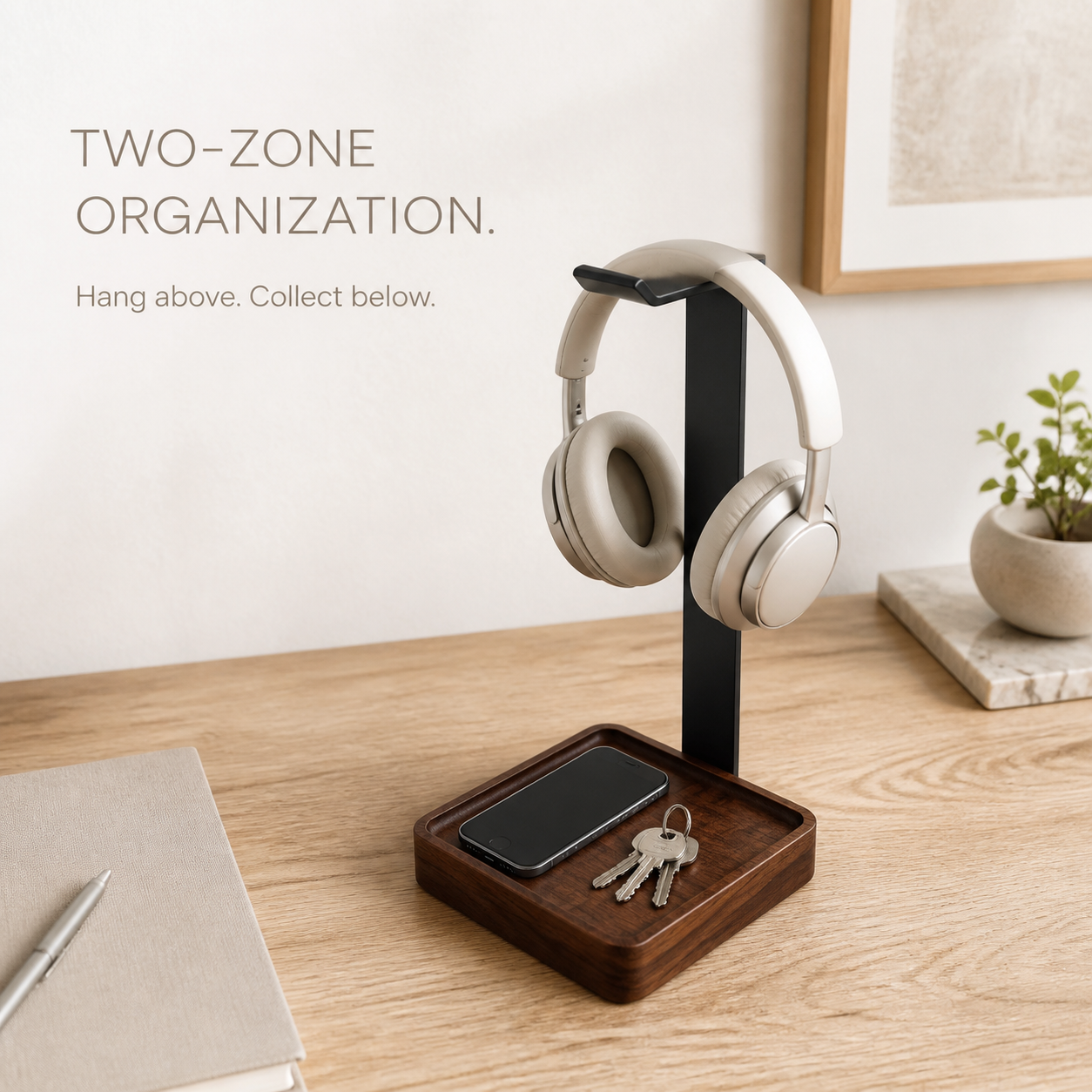 Walnut and Steel Headphone Stand with Valet Tray - product image 05