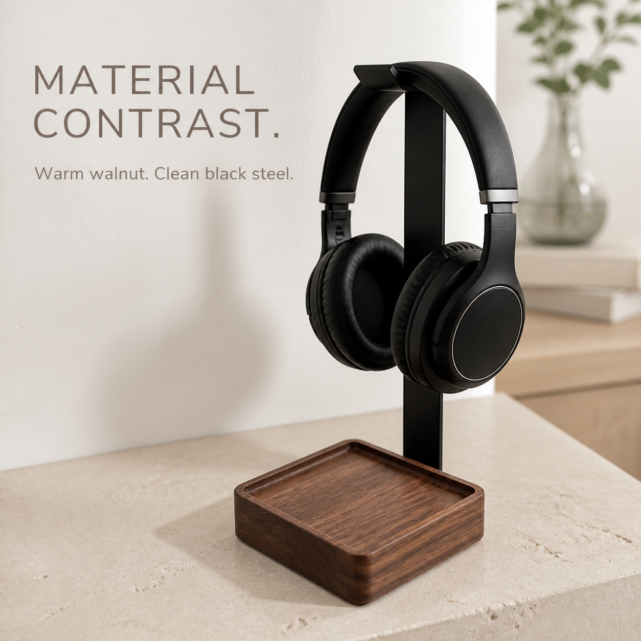 Walnut and Steel Headphone Stand with Valet Tray - product image 06