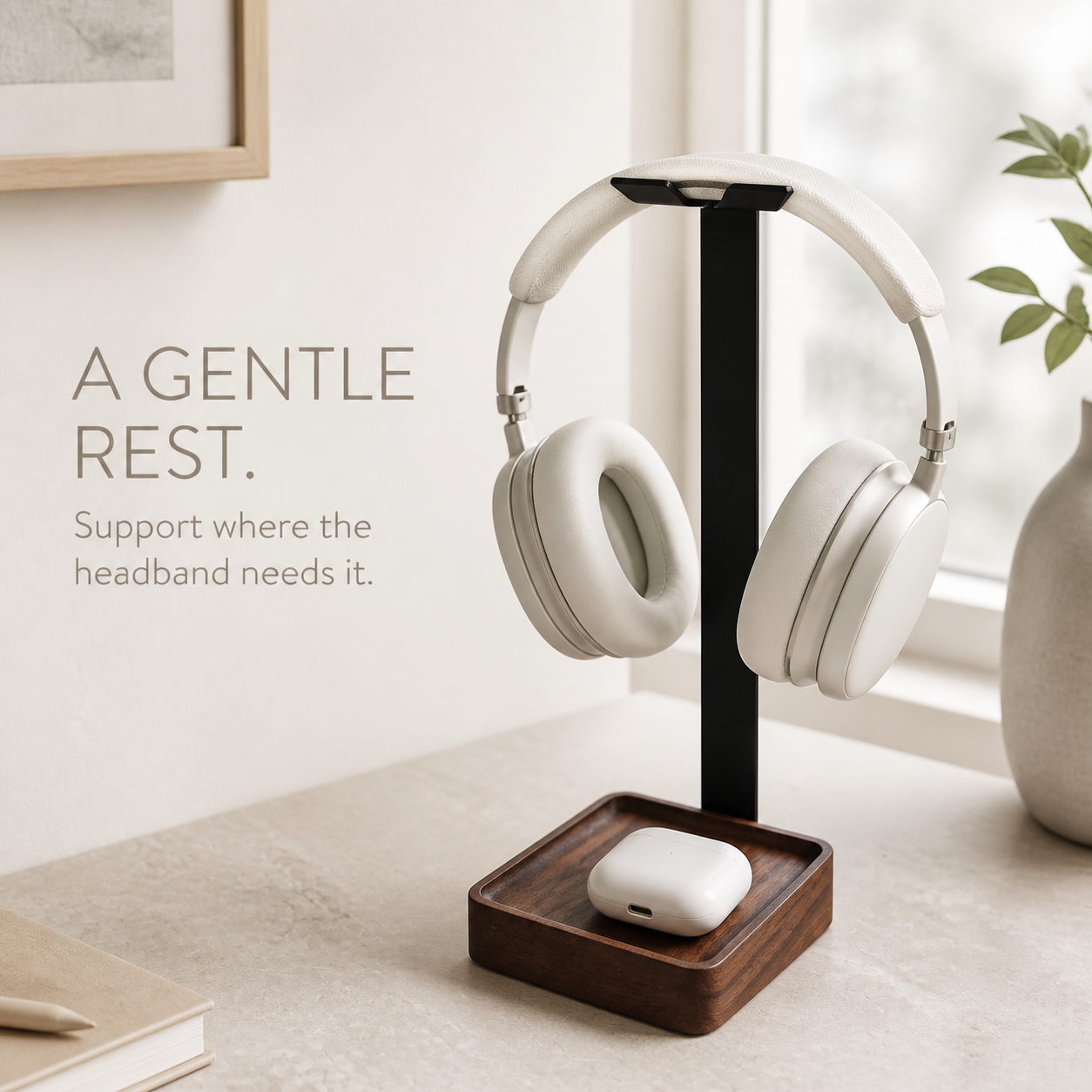 Walnut and Steel Headphone Stand with Valet Tray - product image 07