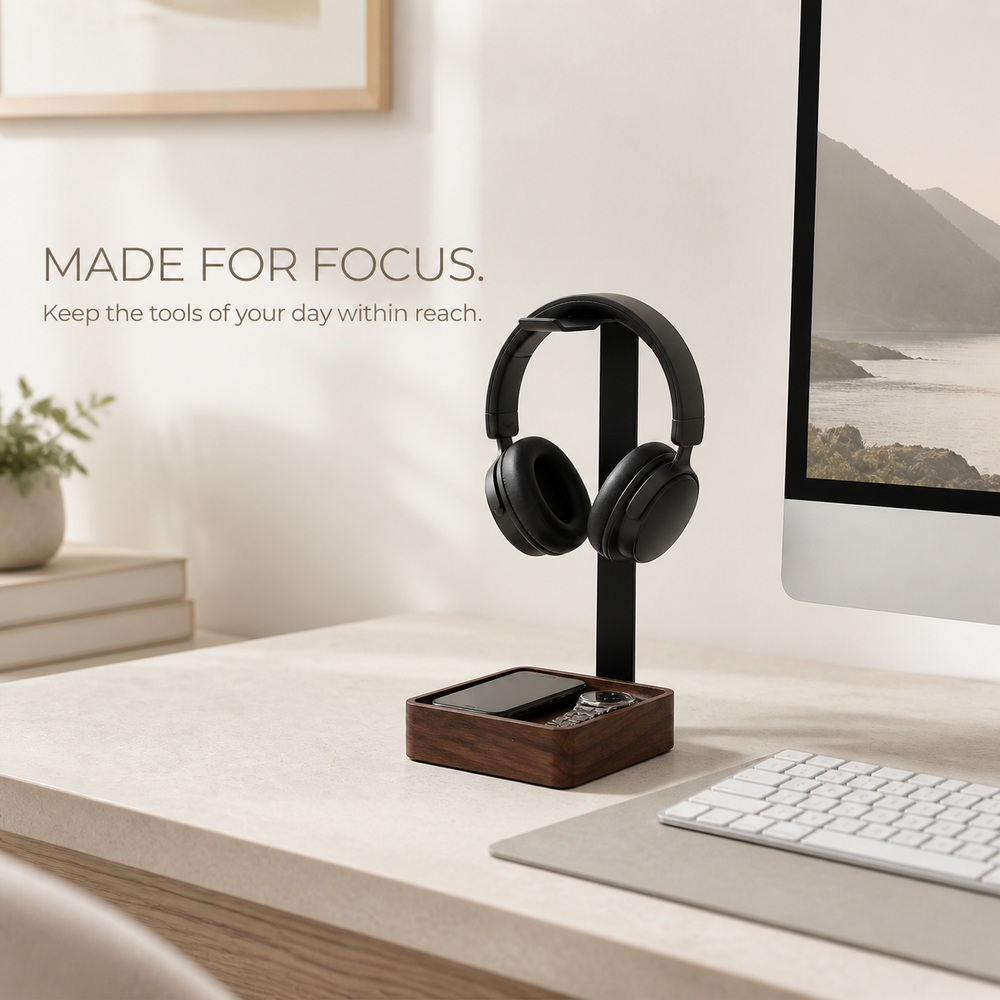 Walnut and Steel Headphone Stand with Valet Tray - product image 08