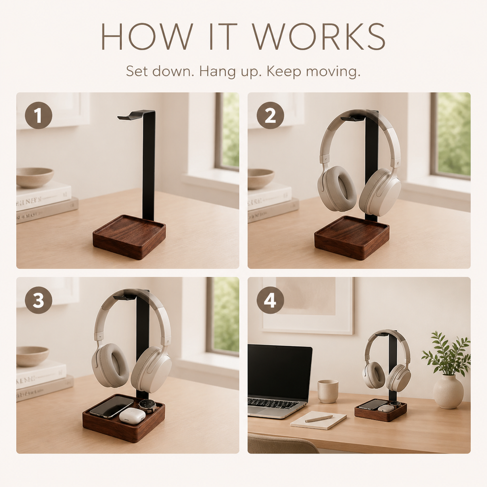 Walnut and Steel Headphone Stand with Valet Tray - product image 10