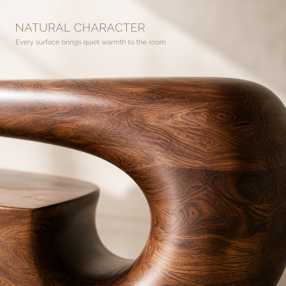 Aurelle Sculptural Solid Wood TV Stand - Design 001 - TV stand detail and styling view 04