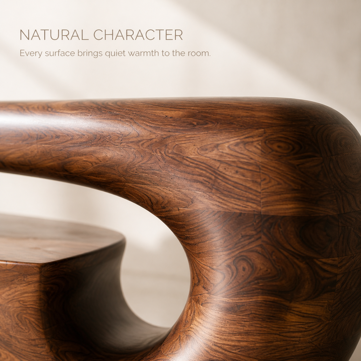 Aurelle Sculptural Solid Wood TV Stand - Design 001 - TV stand detail and styling view 04