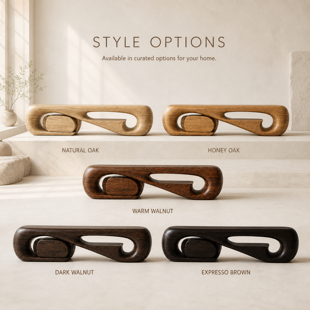 Aurelle Sculptural Solid Wood TV Stand - Design 001 - TV stand detail and styling view 10