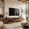 Arden Sculptural Solid Wood TV Stand - Design 002 - premium solid wood TV stand main lifestyle view