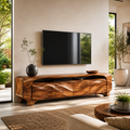 Elara Sculptural Solid Wood TV Stand - Design 005 - premium solid wood TV stand main lifestyle view