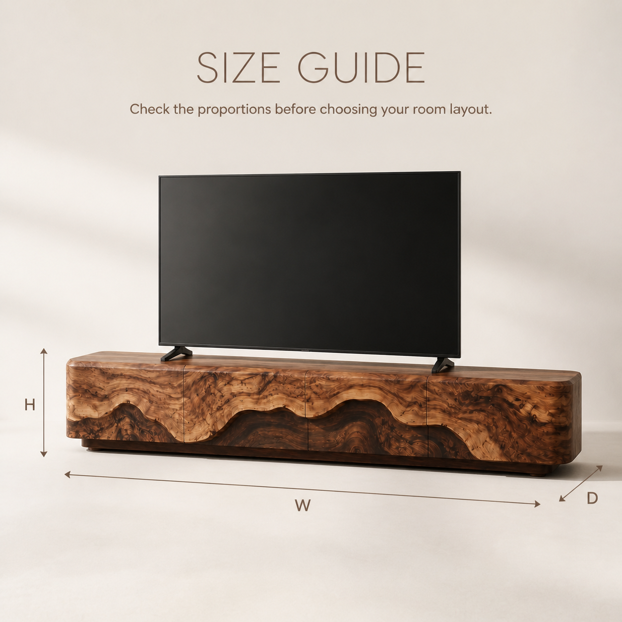 Veyra Sculptural Solid Wood TV Stand - Design 006 - TV stand detail and styling view 07