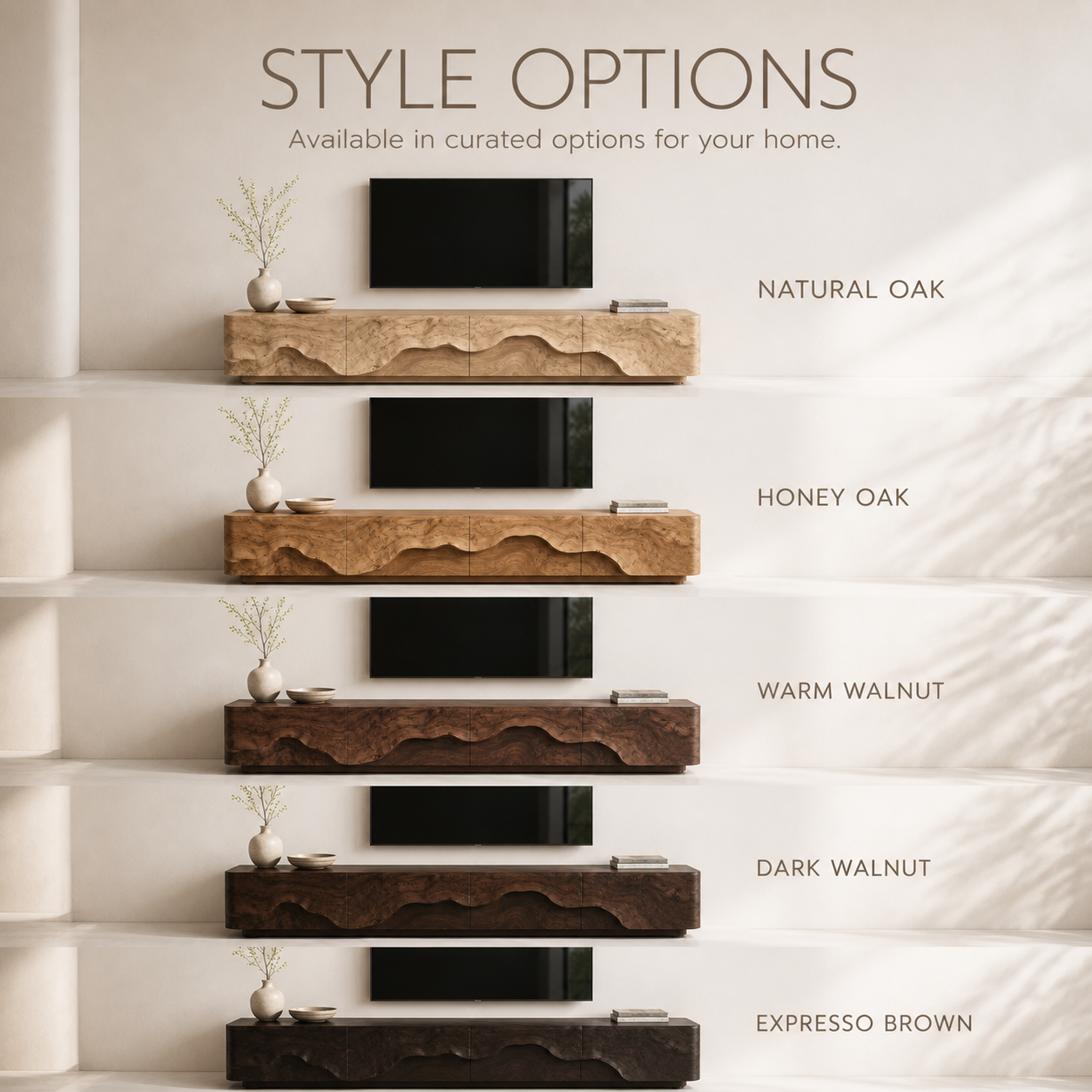 Veyra Sculptural Solid Wood TV Stand - Design 006 - TV stand detail and styling view 10